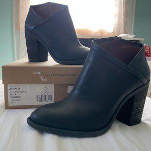 LUCKY BRAND Salsa Block Heel Black Leather Booties EUC Size 8